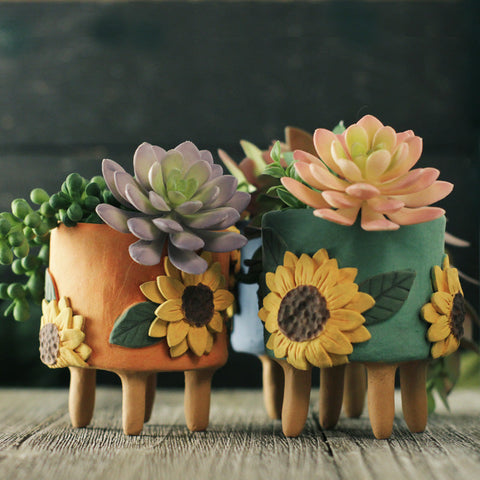 Sunflower Clay Vase