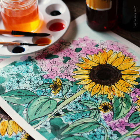 may | sunflower watercolour